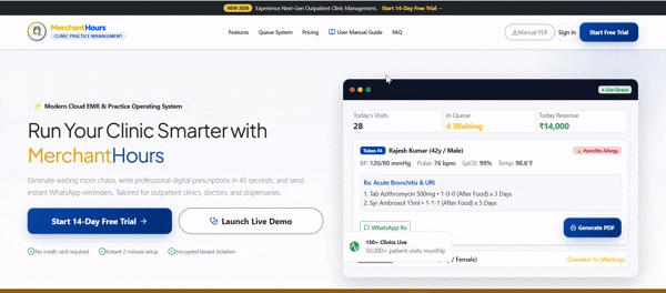 ClinicalBase product walkthrough: patient queue, digital prescriptions and clinic dashboard